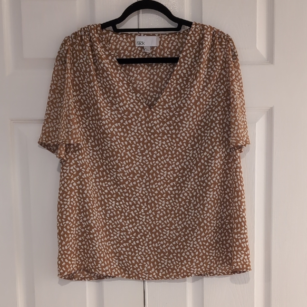 Tan Short Sleeve Relaxed Printed Blouse